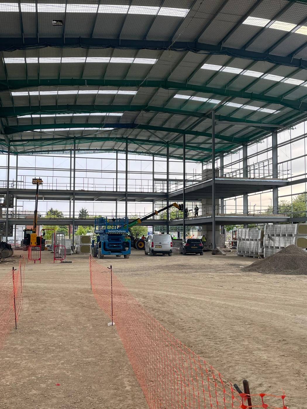 New-build commercial steel-frame structure under construction
